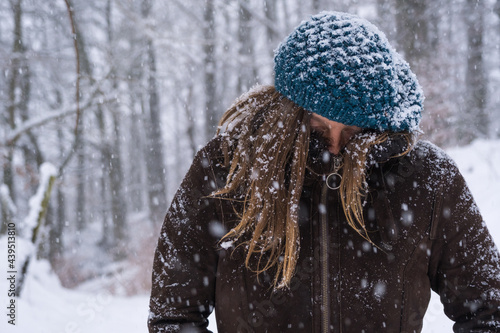 woman in the cold snow. 