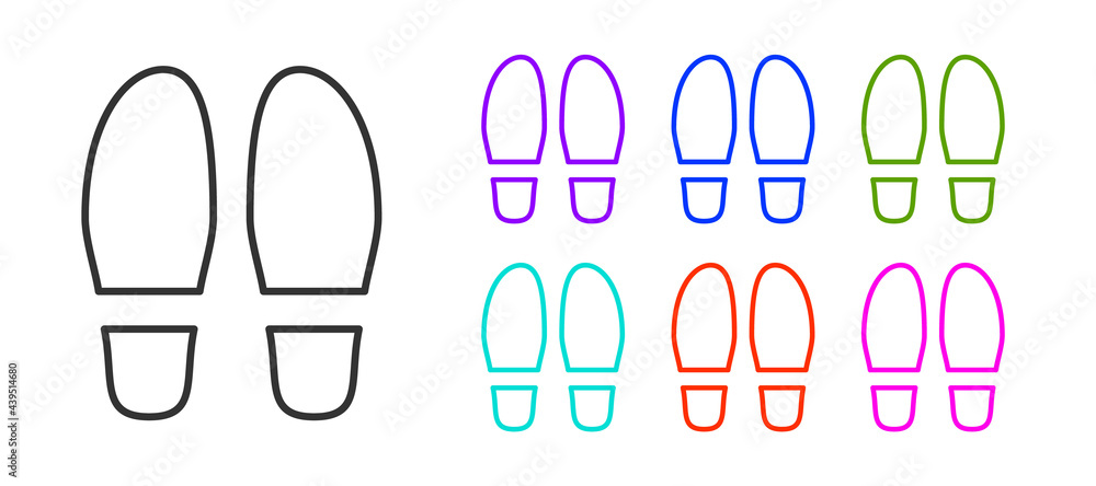 Black line Footsteps icon isolated on white background. Detective is investigating. To follow in the footsteps. Set icons colorful. Vector Black line Footsteps icon isolated on white background. Detective is investigating. To follow in the footsteps. Set icons colorful. Vector