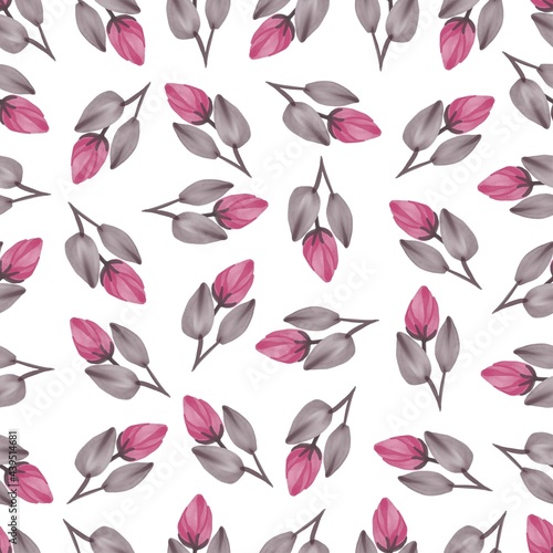 seamless pattern of pink buds and brown leaves for fabric and background