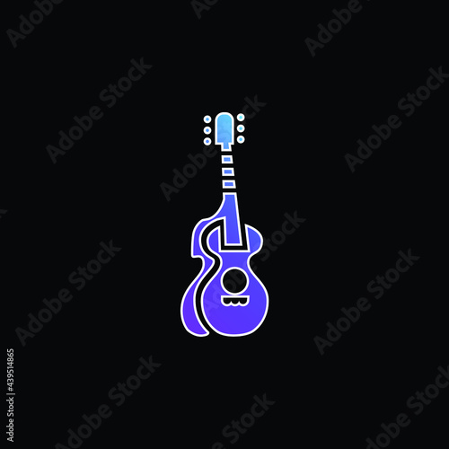 Acoustic Guitar With Silhouette blue gradient vector icon