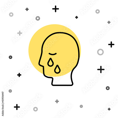 Black line Man graves funeral sorrow icon isolated on white background. The emotion of grief, sadness, sorrow, death. Random dynamic shapes. Vector