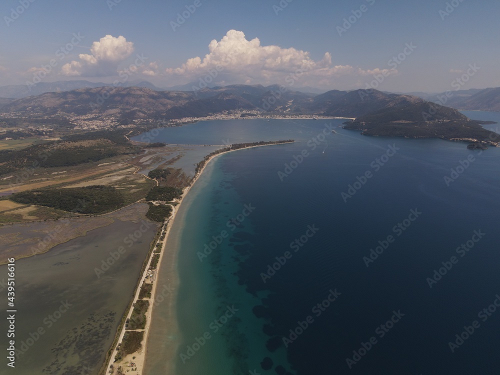 Aerial View Of Famous Tropical Beach Drepanos - Makrigiali In Greece, igoumenitsa city, Epirus Aerial View Of Famous Tropical Beach Drepanos - Makrigiali In Greece, igoumenitsa city, Epirus