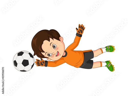Cartoon little boy catching the soccer ball