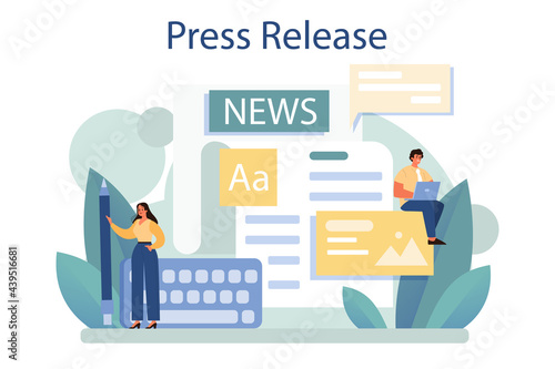 Press release concept. Mass media publishing, daily news broadcasting.