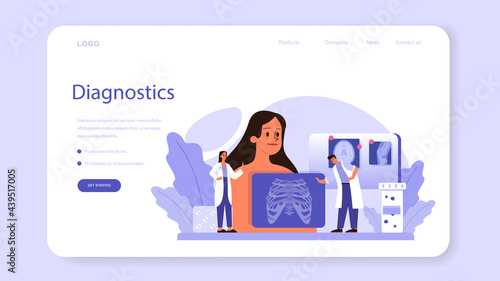 Radiologist web banner or landing page. Doctor examing X-ray image