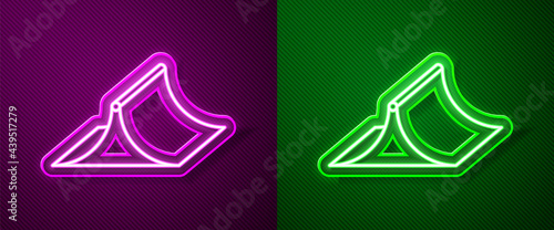 Glowing neon line Skate park icon isolated on purple and green background. Set of ramp, roller, stairs for a skatepark. Extreme sport. Vector