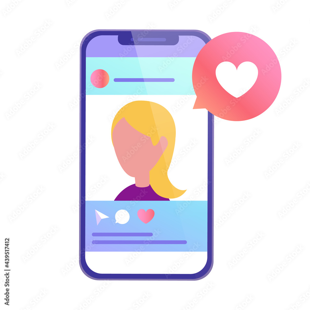 スマートフォンでsnsを見るベクターイラストアイコン いいね Stock Vector Adobe Stock