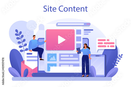 Site content concept. Media filling, making responsive and viral content