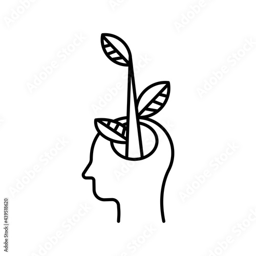 Open human head in profile icon. Creative mind. A tree from the head. Business growth concept. Thoughts about ecology. Symbol sign for: illustration, logo, design, web dev ui, ux, gui. Vector EPS 10