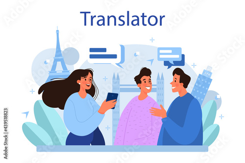 Translator concept. Linguist translating document, books and speach.