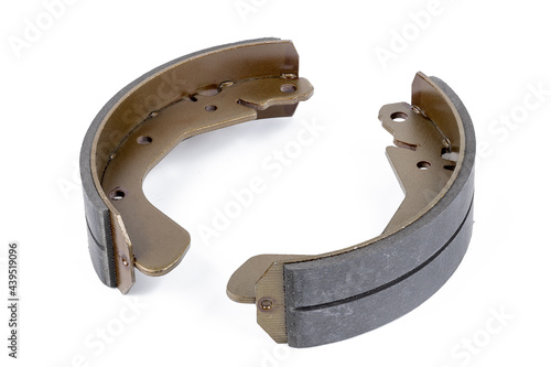 car brake shoe part for service repair isolated on white background. auto drum brake shoes cut out