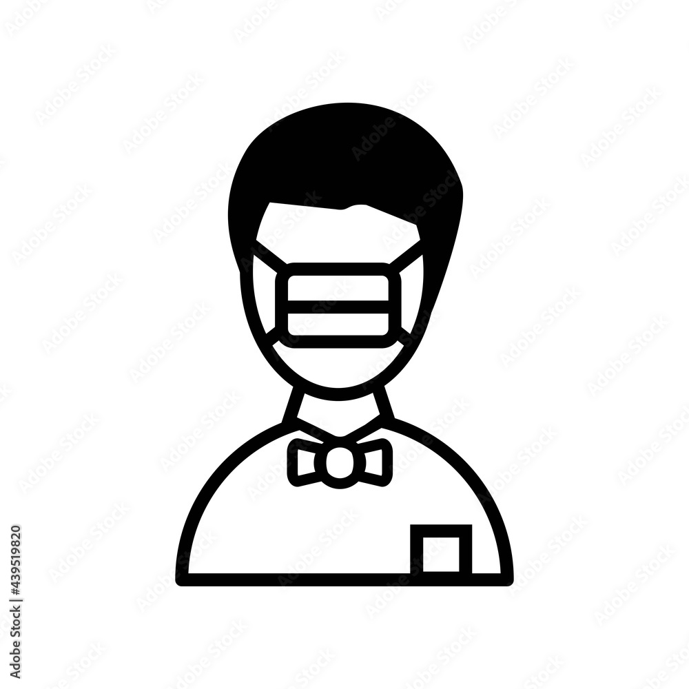 Man wearing a mask, covid 19 prevention items. Line, outline symbols. Vector illustration Man wearing a mask, covid 19 prevention items. Line, outline symbols. Vector illustration