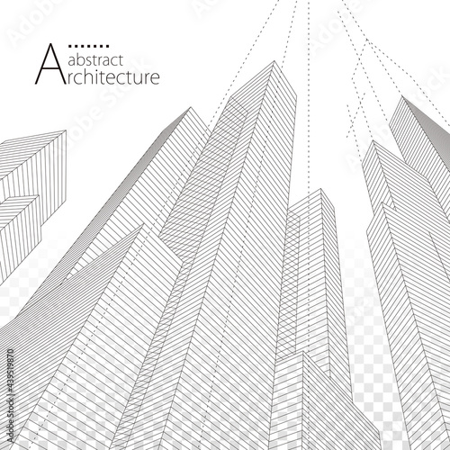3D illustration linear drawing, architecture urban building design, architecture modern abstract background. 
