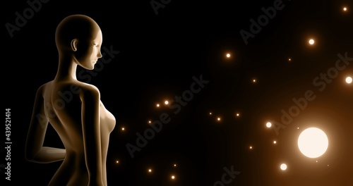 女性型マネキンと光のポスター　背景　3DCG