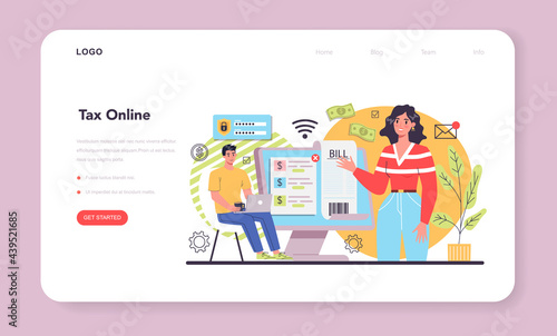 Online taxes payment web banner or landing page set. Idea of business accounting