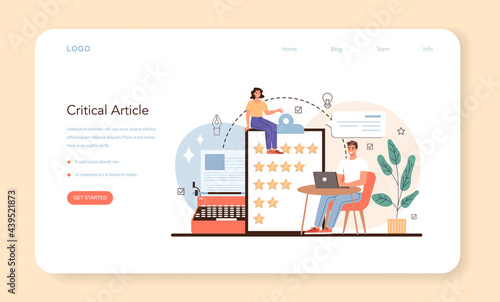 Professional critic web banner or landing page. Journalist making review