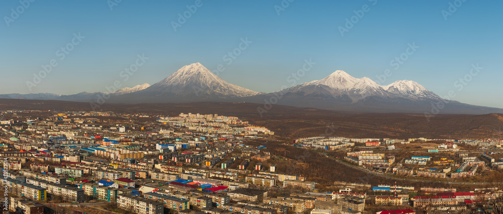 Russia's popular travel destinations, cityscapes. Petropavlovsk-Kamchatskiy is a city and the administrative, industrial, scientific, and cultural center of Kamchatka Krai, Russia.