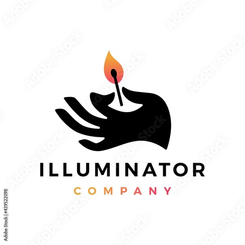 hand hold holding matches fire illusminator light bright logo vector icon illustration