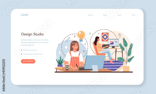 Design studio web banner or landing page. Advert designer or graphic illustrator