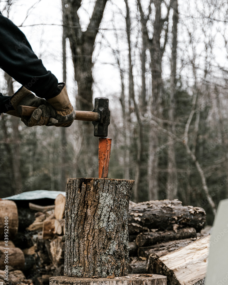 A Hammer and Wedge Splitting a Log A Hammer and Wedge Splitting a Log