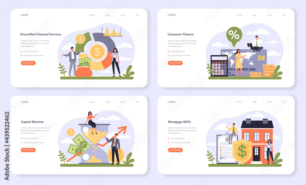 Diversified financial industry web banner or landing page set. Company providing Diversified financial industry web banner or landing page set. Company providing