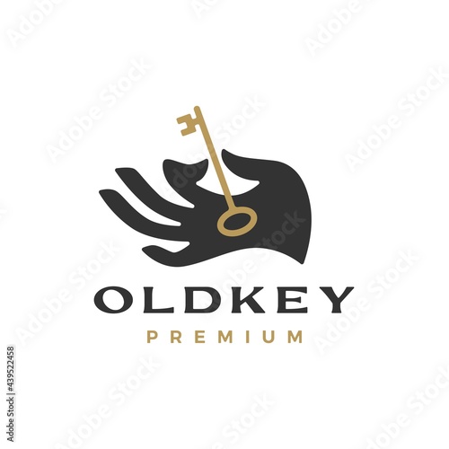 hand hold holding old key logo vector icon illustration