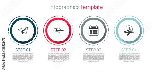 Set Paper airplane, Plane, Calendar and and Flight time. Business infographic template. Vector
