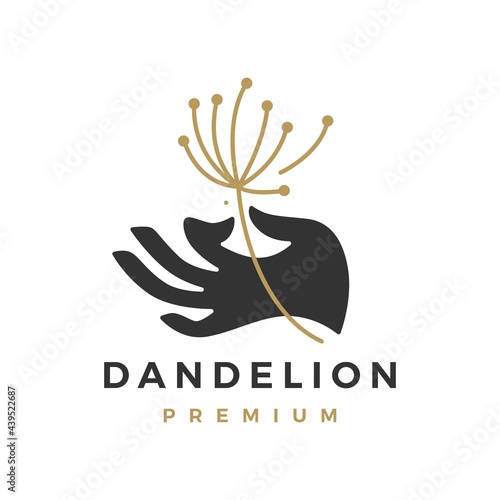 hand hold holding dandelion logo vector icon illustration