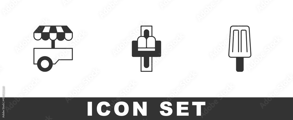 Set Fast street food cart, Attraction carousel and Ice cream icon. Vector Set Fast street food cart, Attraction carousel and Ice cream icon. Vector