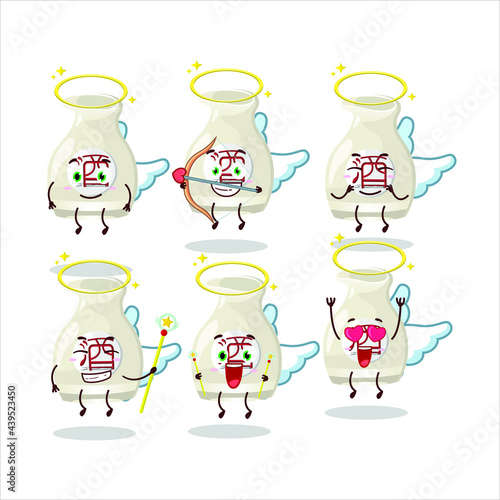 Sake drink cartoon designs as a cute angel character. Vector illustration