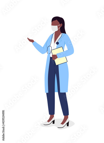 Doctor in mask semi flat color vector character. Nurse figure. Full body person on white. Provide training to new employees isolated modern cartoon style illustration for graphic design and animation