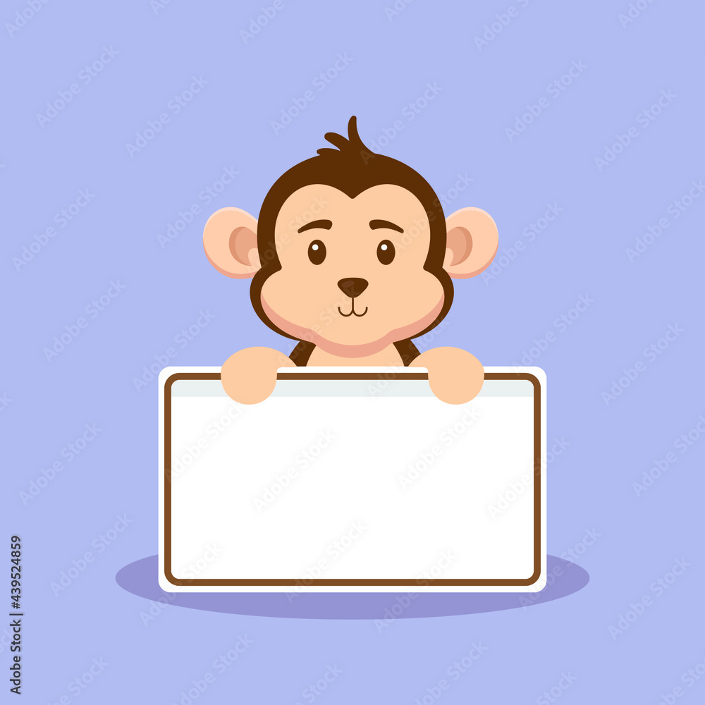 Cute Monkey Holding Blank Text Board Cute Monkey Holding Blank Text Board