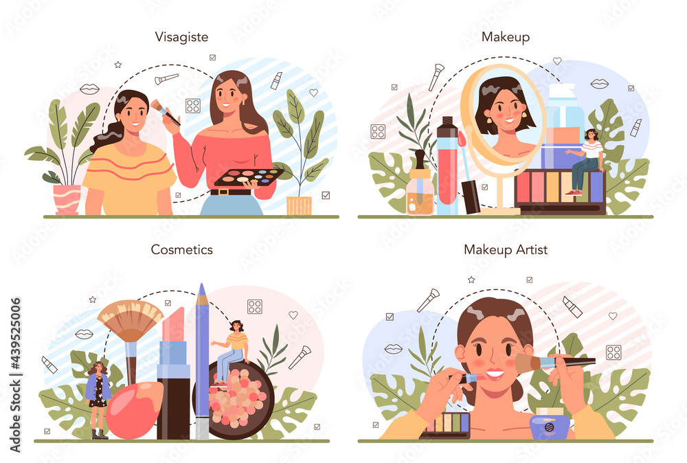 Make up artist concept set. Professional artist doing a beauty procedure Make up artist concept set. Professional artist doing a beauty procedure