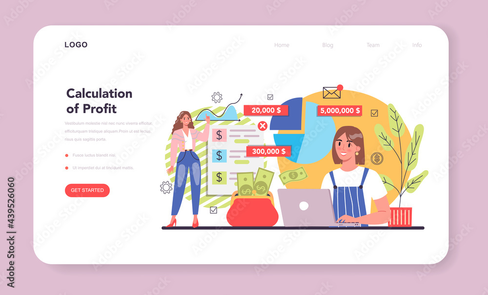 Making money web banner or landing page. Profit income calculation. Making money web banner or landing page. Profit income calculation.