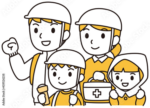 防災対策家族　横向きシンプル