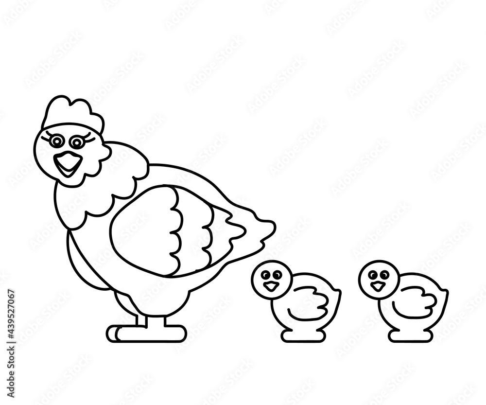Hen and her cubs on a white background. Symbol. Vector illustration. Hen and her cubs on a white background. Symbol. Vector illustration.
