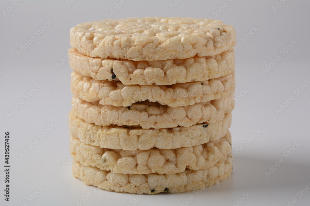 Puffed rice bread in a pile or Rice wafers Puffed rice bread in a pile or Rice wafers