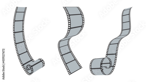 Film strips collection. Retro photo and movie film roll vector set for cinema design. Movie production with realistic blank negative film frames with different shape for your element design or text.