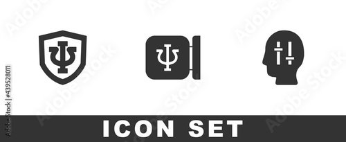 Set Psychology, Psi, and Solution to the problem icon. Vector
