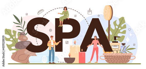 Spa typographic header. Massage procedure in beauty salon. Back treatment