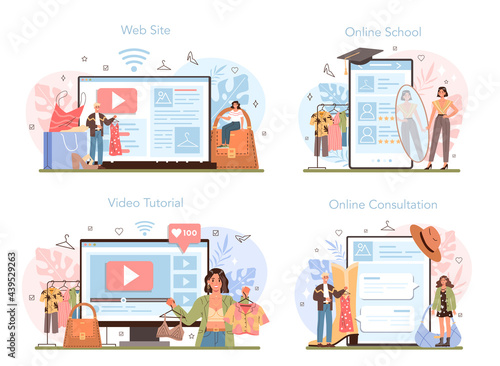 Fashion stylist online service or platform set. Modern, creative job