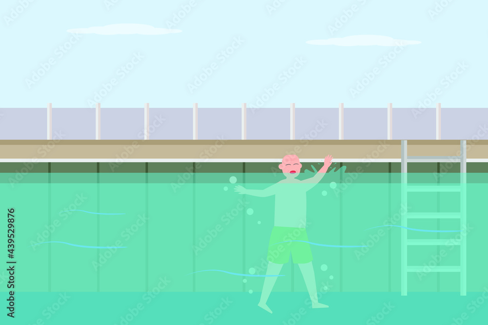 Drowning vector concept: Old man drowning in the swimming pool and need ...