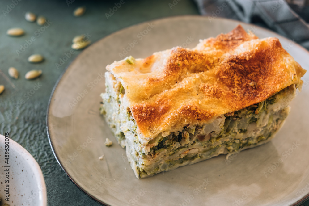 Vegan lasagna with broccoli, cauliflower and savoy cabbage Vegan lasagna with broccoli, cauliflower and savoy cabbage