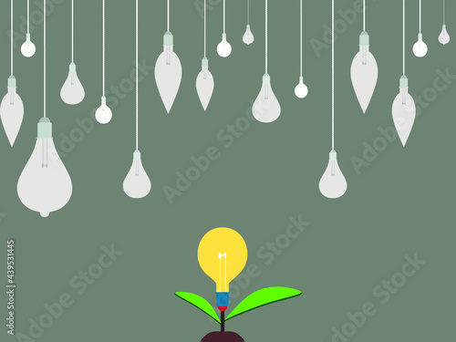 Drawing green bulb idea plant pot design vector illustration