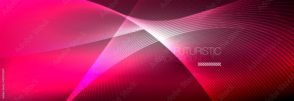 Abstract neon glowing light in the dark with waves. Shiny magic energy and motion concept, vector abstract wallpaper background Abstract neon glowing light in the dark with waves. Shiny magic energy and motion concept, vector abstract wallpaper background