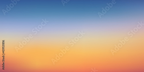 Sunset sky in evening with orange, yellow and blue colour, Dramatic twilight landscape with dark blue sky,Vector mesh horizon banner of sunrise for Spring or Summer background, Panorama natural