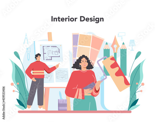 Interior designer concept. Decorator planning the design of a room