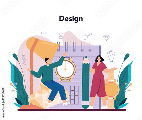 Jeweler concept. Goldsmith examining and faceting diamond
