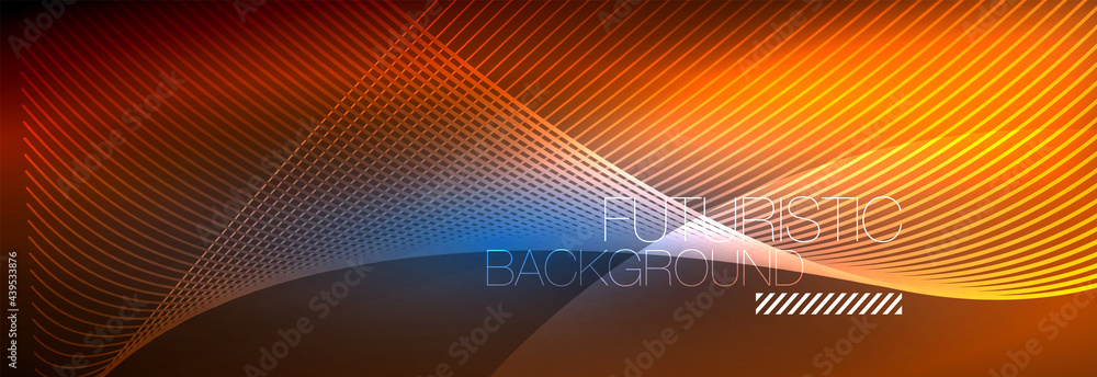 Abstract neon glowing light in the dark with waves. Shiny magic energy and motion concept, vector abstract wallpaper background Abstract neon glowing light in the dark with waves. Shiny magic energy and motion concept, vector abstract wallpaper background