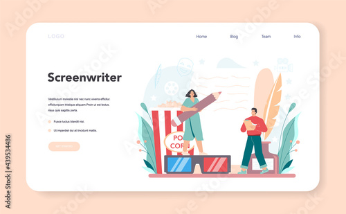 Screenwriter web banner or landing page. Person create a screenplay